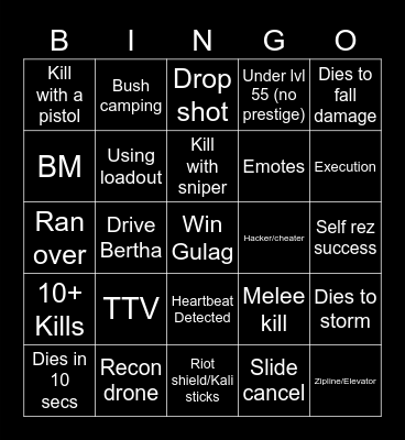 Warzone Spectate Bingo Card