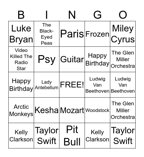 Music Trivia Bingo Card