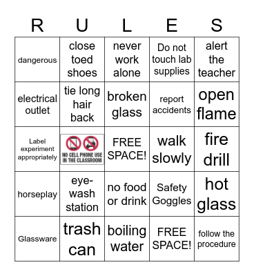 Lab Safety Bingo Card