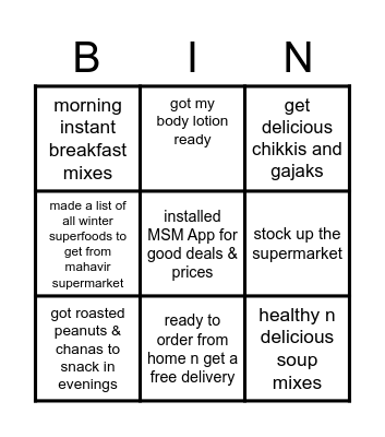 Our Bingo Card