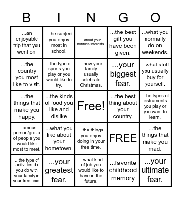 EVERYDAY CONVERSATION Bingo Card