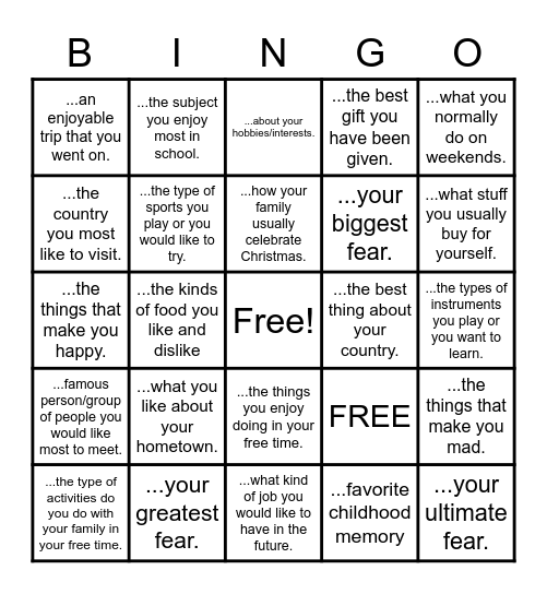 EVERYDAY CONVERSATION Bingo Card