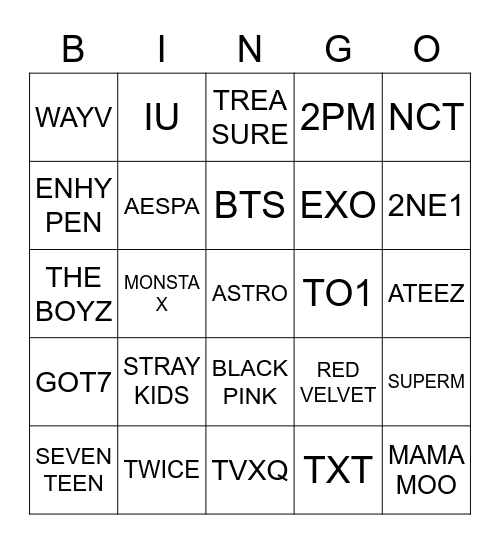 BINGO ( KPOP EDITION ) Bingo Card