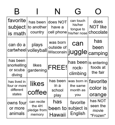 Untitled Bingo Card