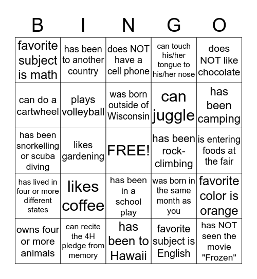 Untitled Bingo Card