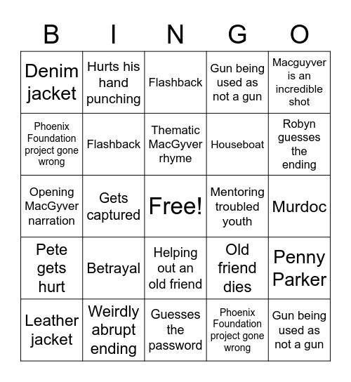 Macgyver Bingo Card