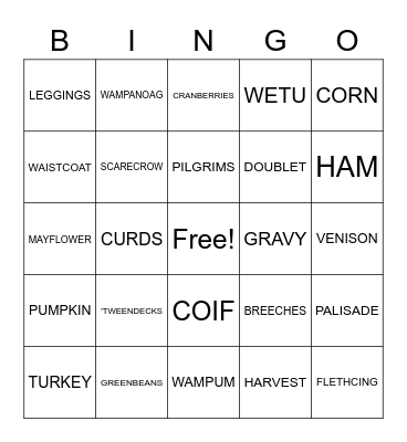 THANKSGIVING Bingo Card