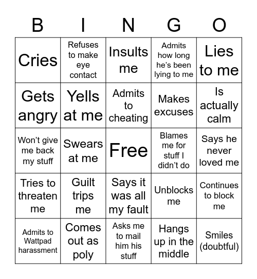 Jay confrontation Bingo Card