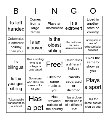Human Bingo Card