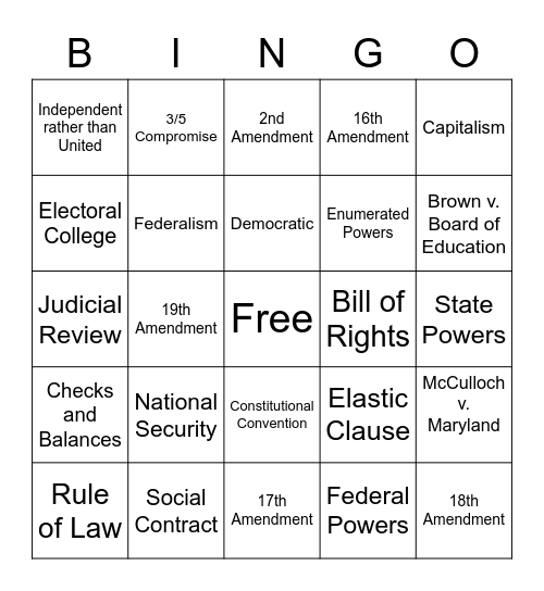 Foundations of Government Bingo Card