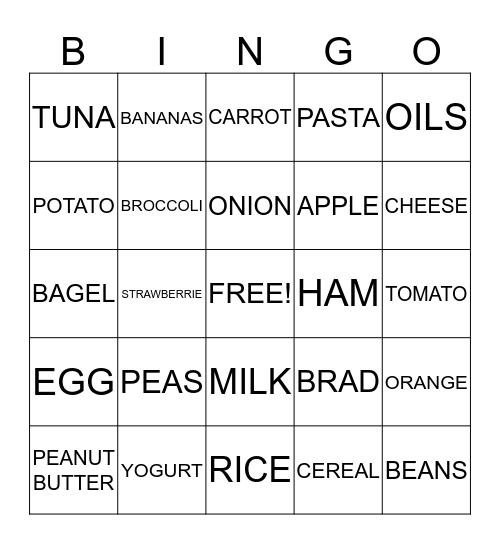 FOOD PYRAMID BINGO Card