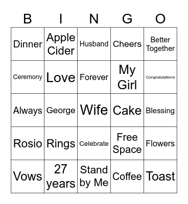 George and Rosio's Anniversary Bingo Card