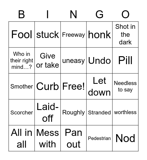 Int 2021 November Vocab Review Bingo Card