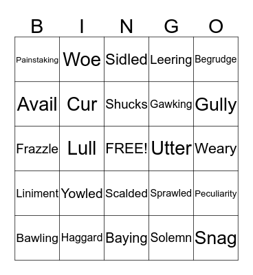 Vocabulary Bingo Card