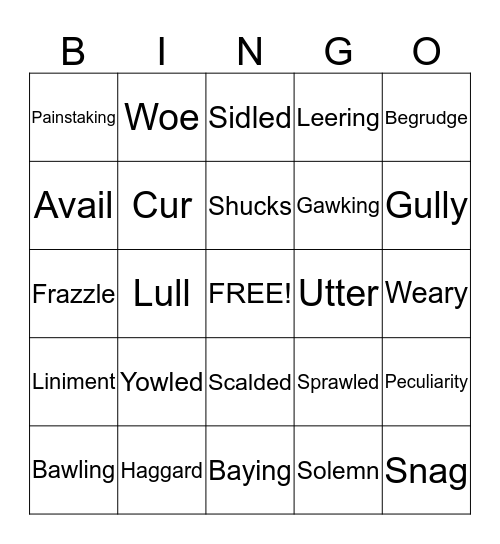 Vocabulary Bingo Card