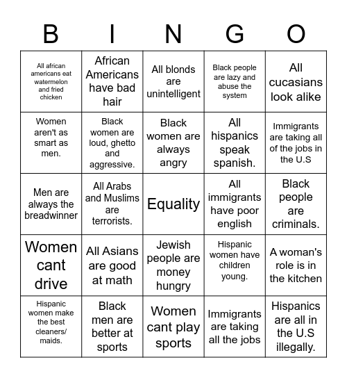 Stereotypes Bingo Card