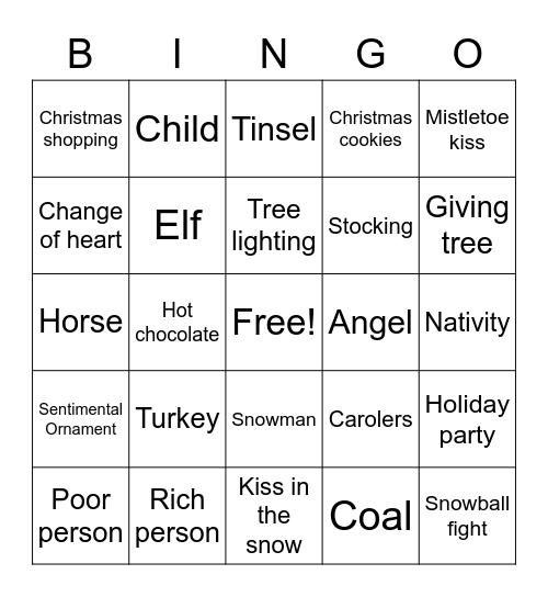 Christmas Movie Bingo Card