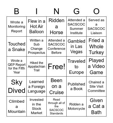 SACSCOC BINGO Card
