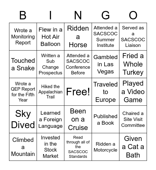 SACSCOC BINGO Card