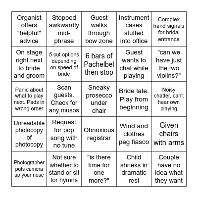 Wedding Quartet Bingo Card