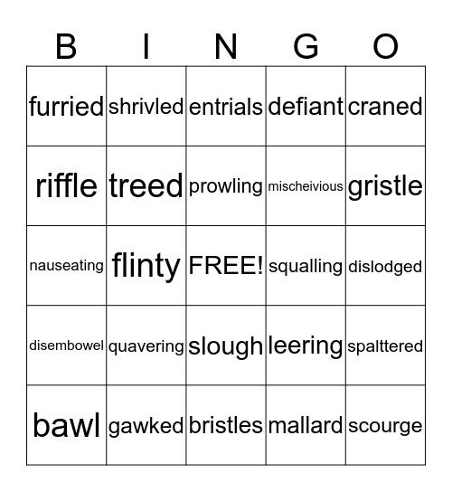 Where the Red Fern Grows BINGO Card