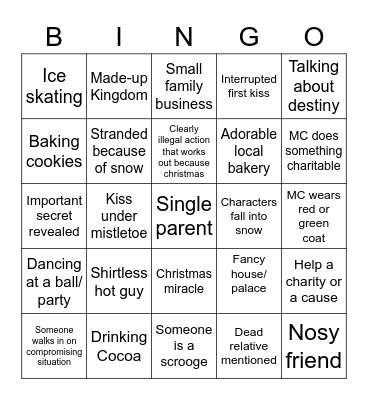 Cheesy christmas movie Bingo Card