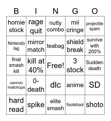 Smash Ultimate Bingo Card