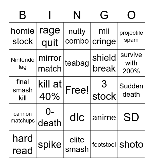 Smash Ultimate Bingo Card