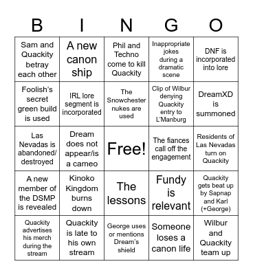 November 27 Lore Bingo Card