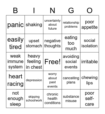 ANXIETY BINGO Card