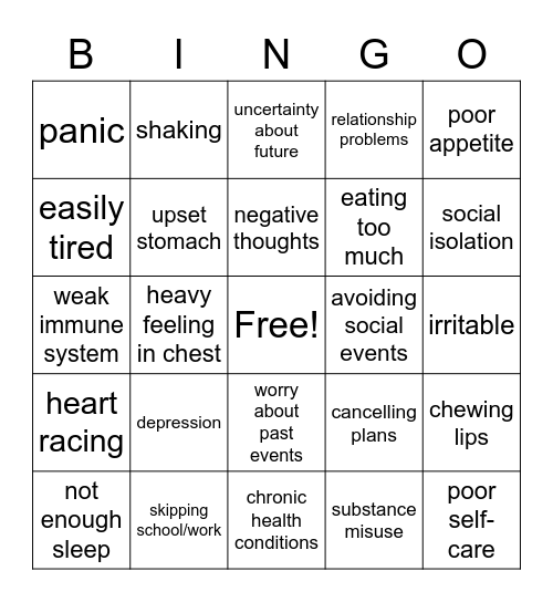 ANXIETY BINGO Card