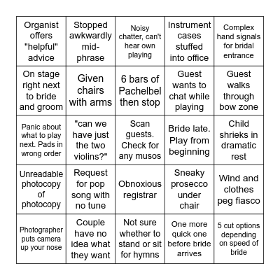Wedding Quartet Bingo Card