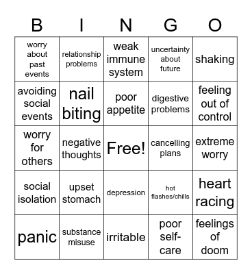 ANXIETY BINGO Card