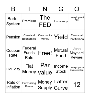 Unit 5 Economics Bingo Card