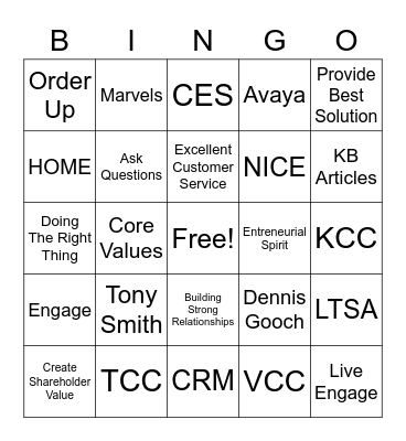Team Jones Bingo Card