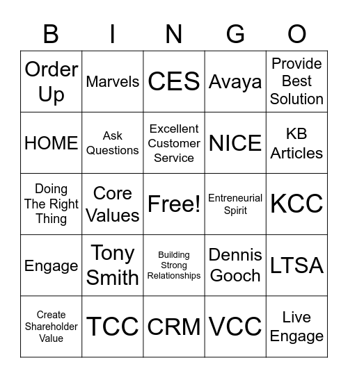 Team Jones Bingo Card