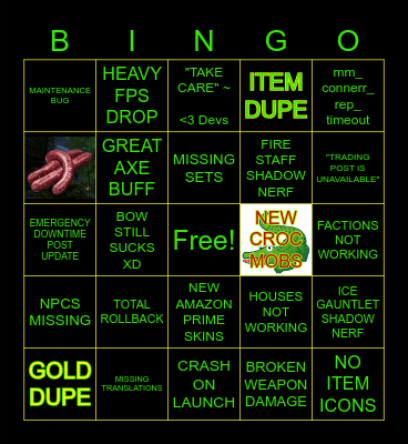 NEW WORLD BINGO Card
