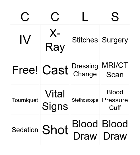 Medical Jargon Bingo Card