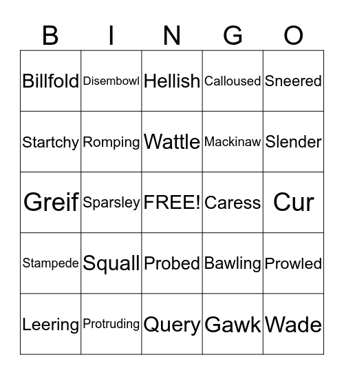 Vocabulary Words Bingo Card