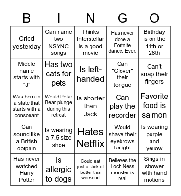 Icebreaker Bingo Card