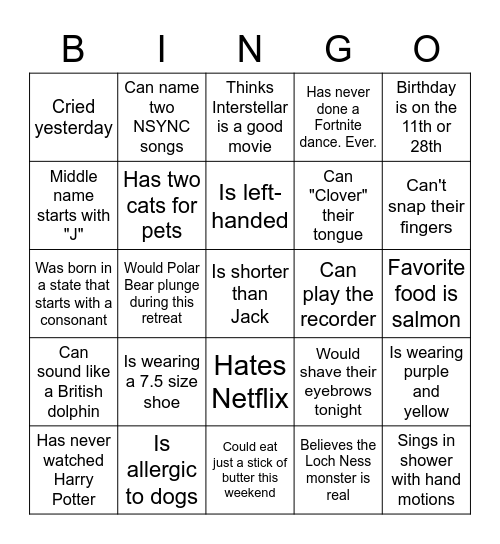 Icebreaker Bingo Card