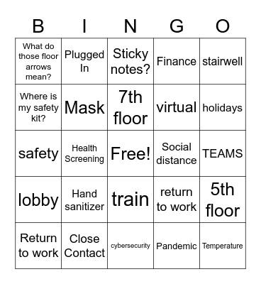 Return to Work Bingo Card