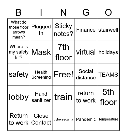 Return to Work Bingo Card