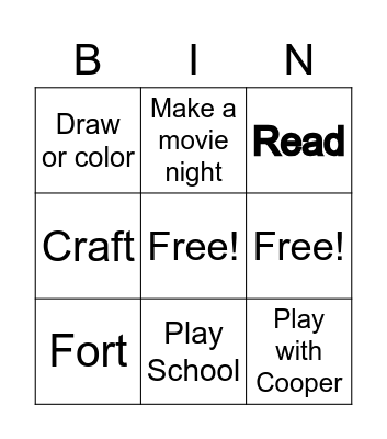 What to do when bored Bingo Card