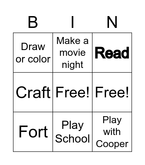 What to do when bored Bingo Card