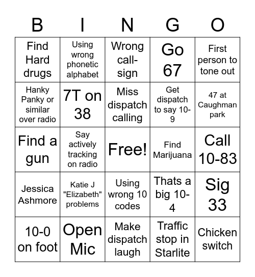 Radio Bingo Card