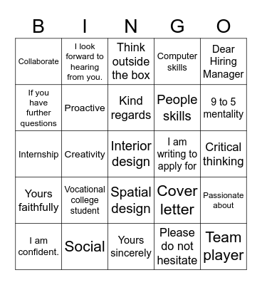 Cover letter Bingo Sint Lucas Bingo Card