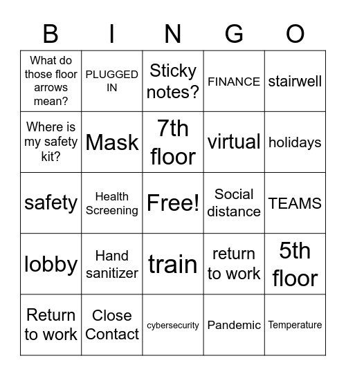 Return to Work Bingo Card