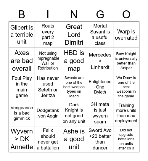 3H Gameplay Bingo Card