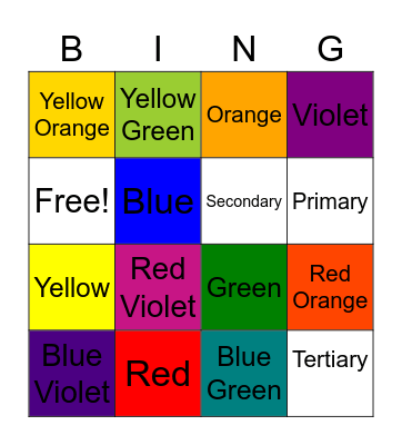 Color Theory Bingo: Primary, Secondary, & Tertiary Bingo Card